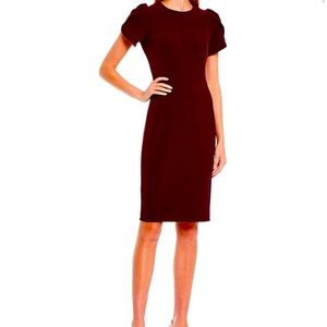 Calvin Klein Round Neck Tulip Sleeve Solid Sheath Stretch Dress